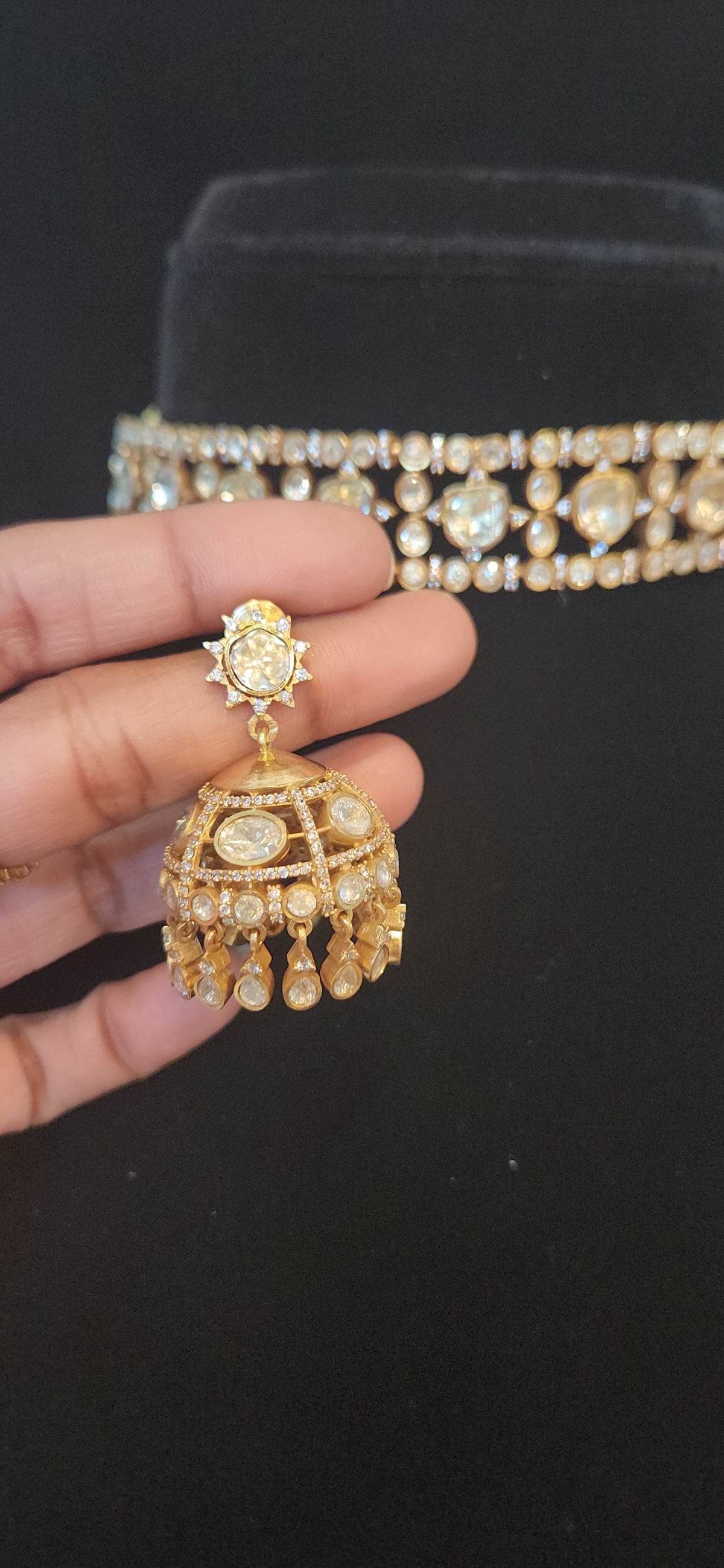 Moissanite Neutral Choker Set with Jhumka Earrings