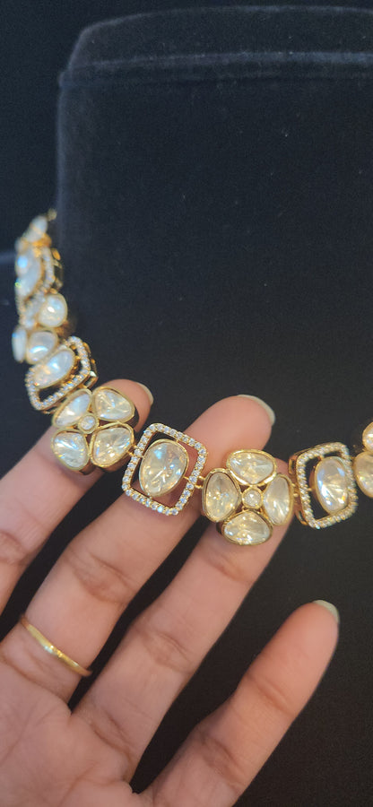 Fancy Moissanite Floral Necklace Set with Rectangle Design