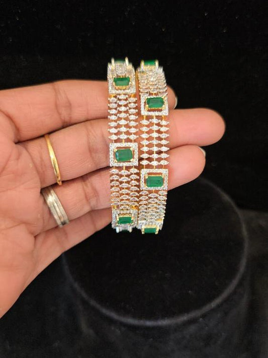 CZ Bangles with spike design and rectangle emerald stone