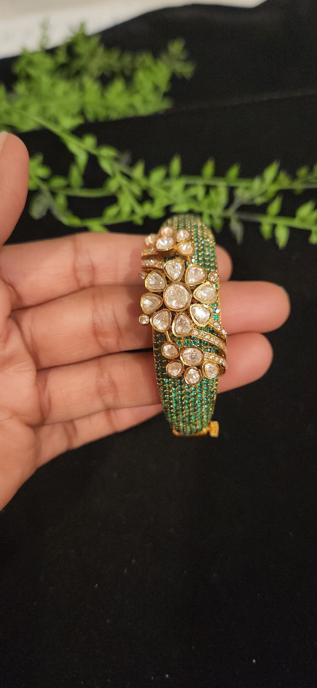 Floral Moissanite Green Stone Bracelet
