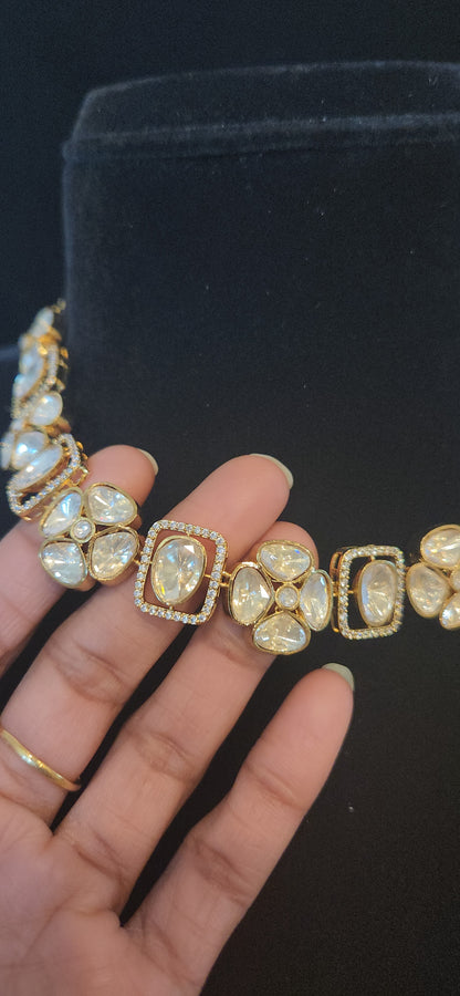 Fancy Moissanite Floral Necklace Set with Rectangle Design