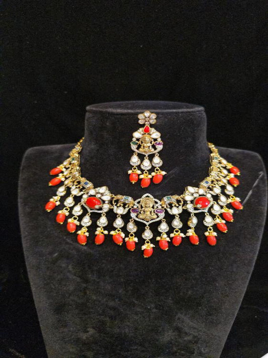 Coral Neck set with moissanites and antique finish