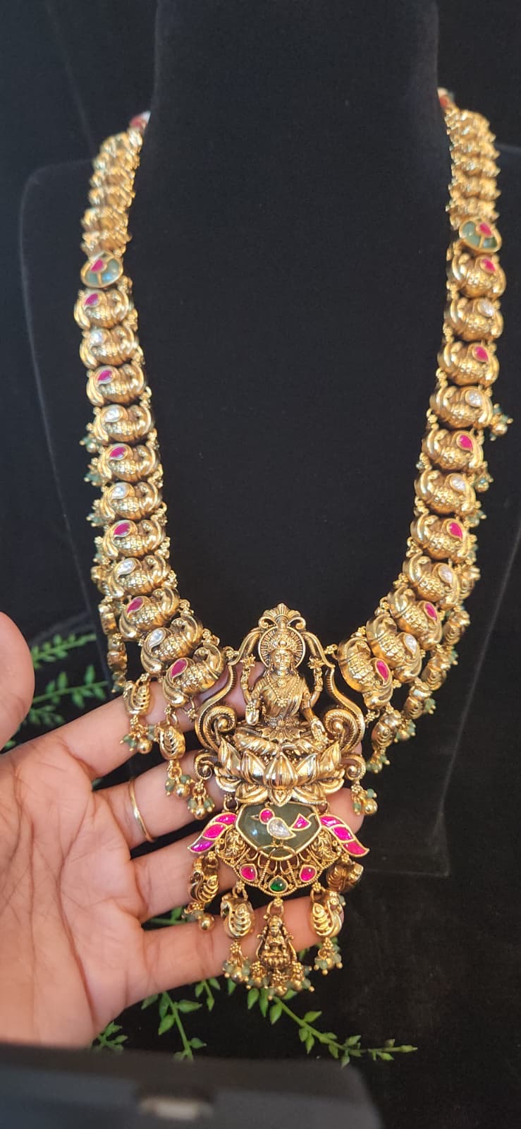 Antique Gold Finish Lakshmi Haram Set