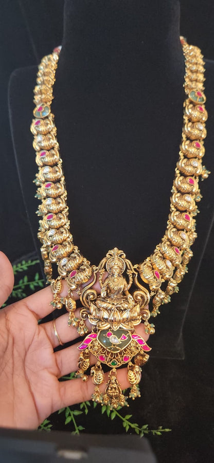 Antique Gold Finish Lakshmi Haram Set