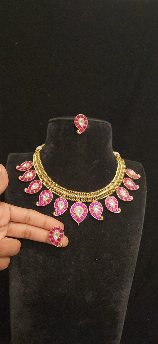 Traditional Jilebi and mango Kundan fusion Necklace Set