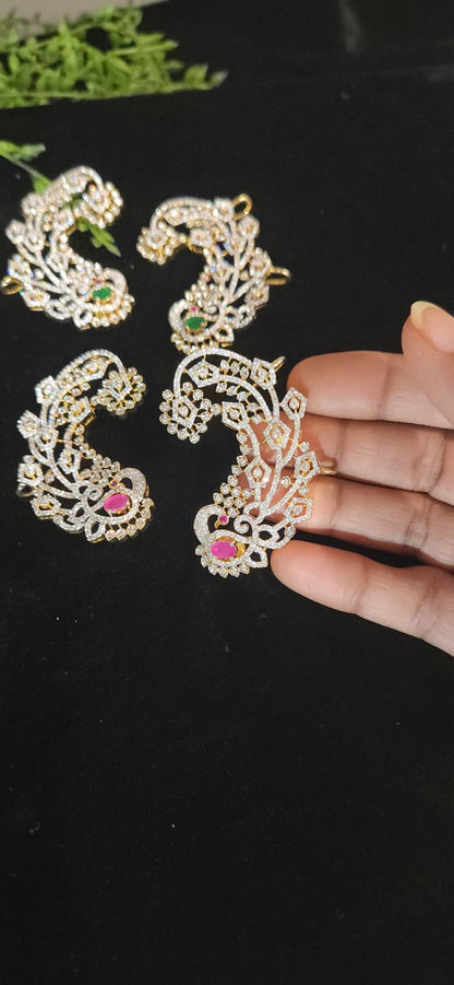 Gold Finish Floral Peacock CZ Earrings