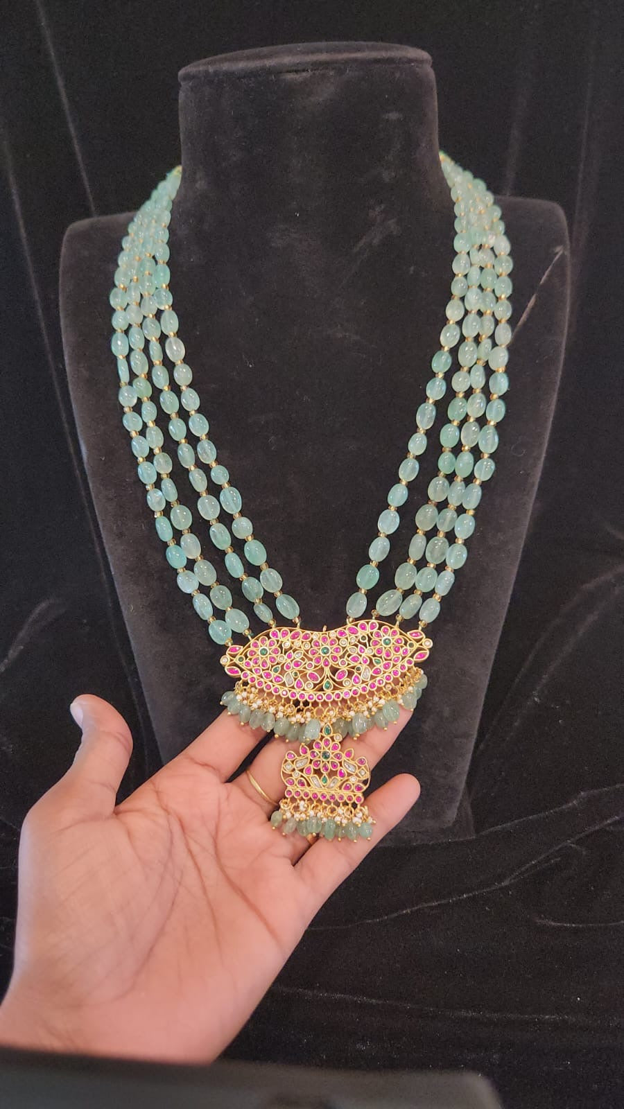 Traditional Strawberry Beads Jadau Kundan Rani Haram with intricately designed pendant