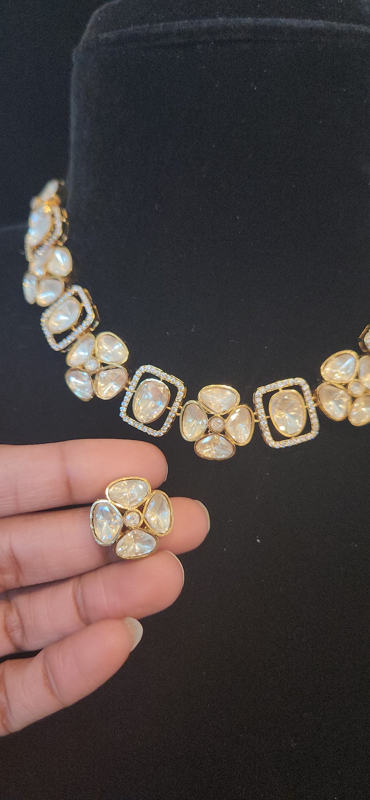 Fancy Moissanite Floral Necklace Set with Rectangle Design