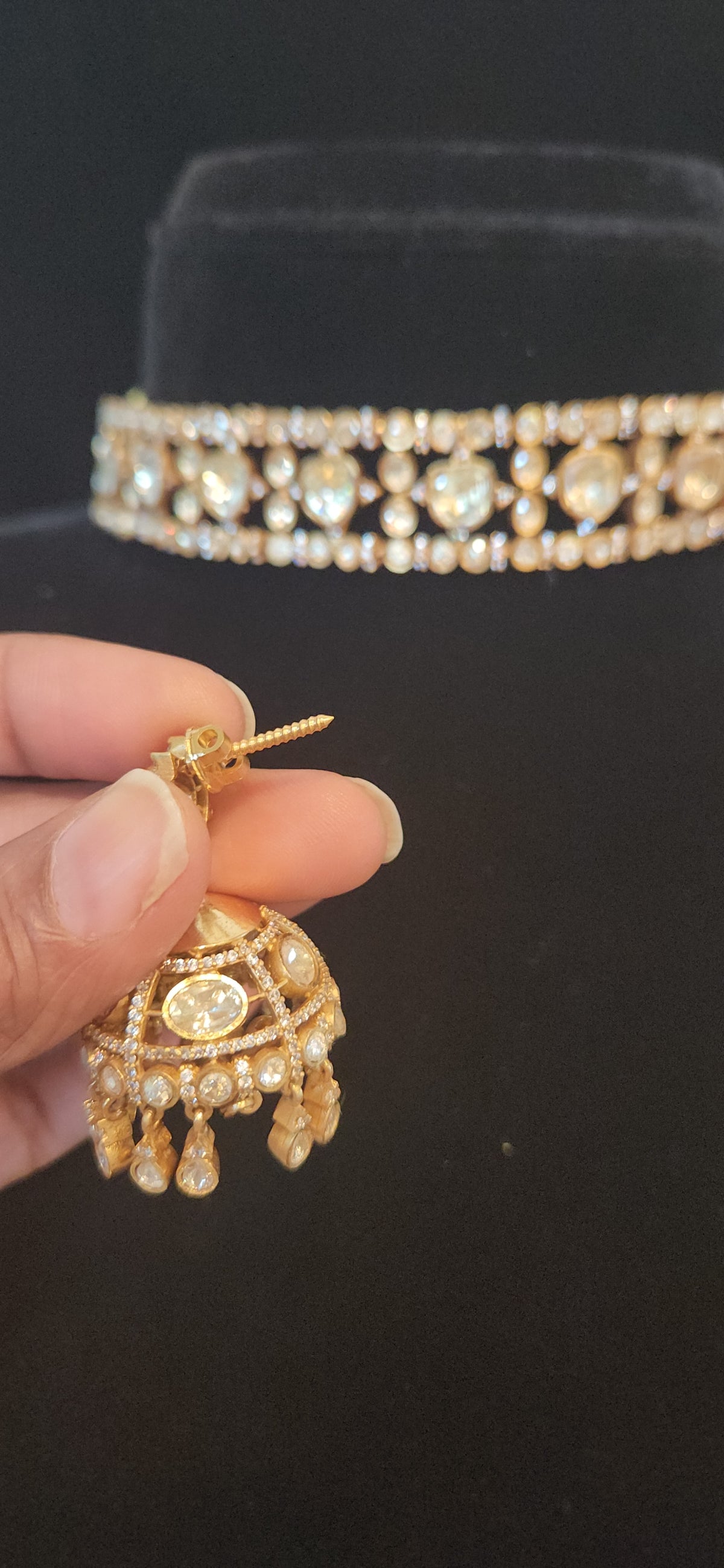 Moissanite Neutral Choker Set with Jhumka Earrings