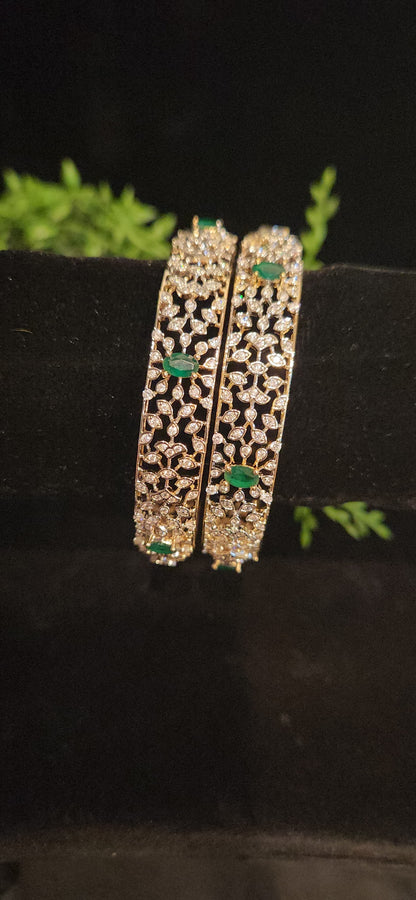 Radiant Handcrafted Green CZ Flower Bangles