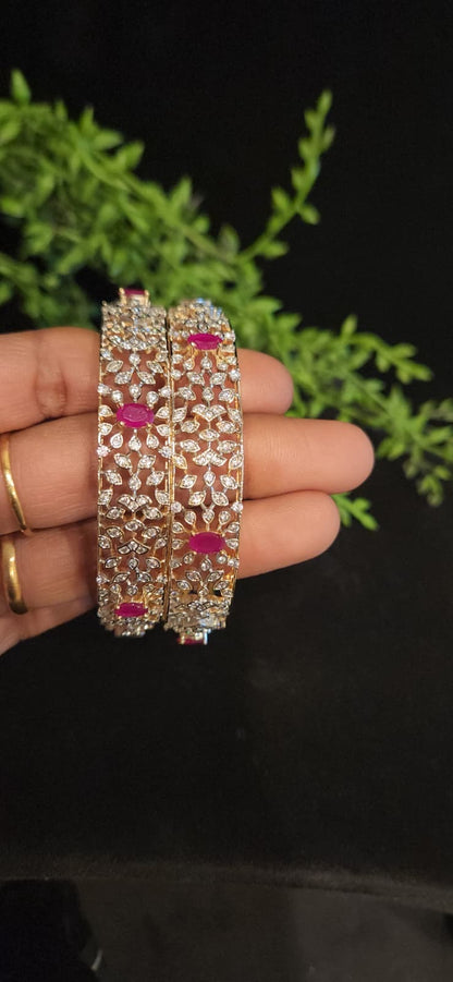 Radiant Handcrafted Green CZ Flower Bangles