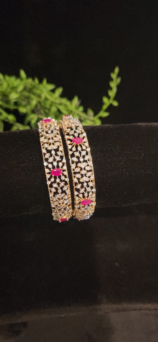 Radiant Handcrafted Green CZ Flower Bangles