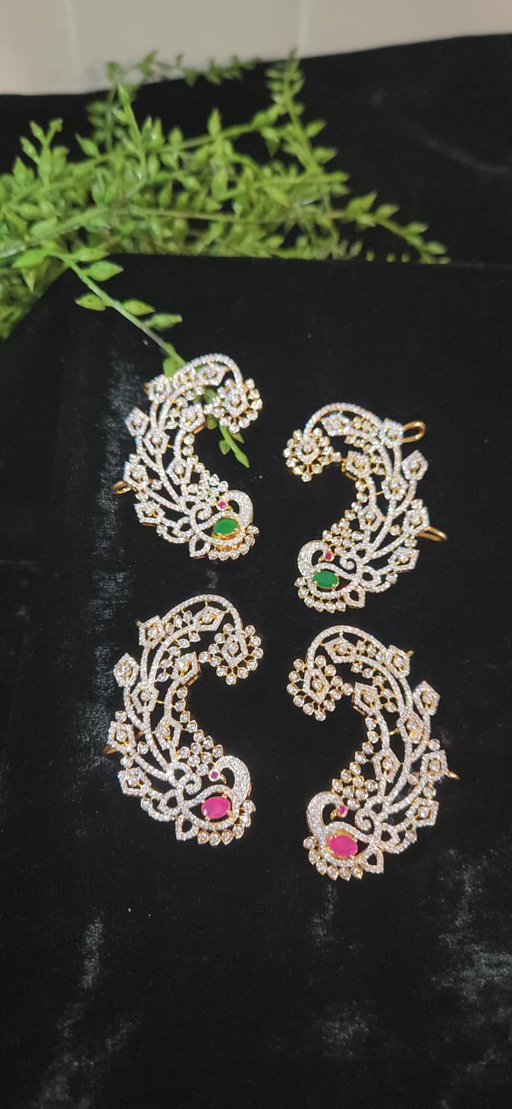 Gold Finish Floral Peacock CZ Earrings