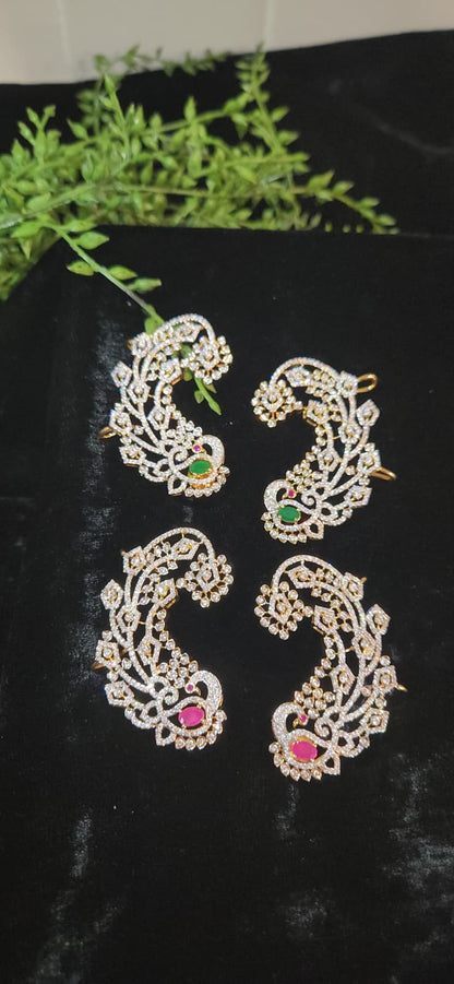 Gold Finish Floral Peacock CZ Earrings
