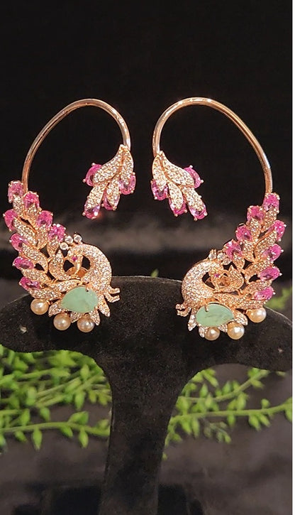 Majestic Handcrafted Peacock Ear-Cuffs