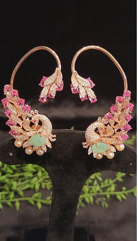 Majestic Handcrafted Peacock Ear-Cuffs