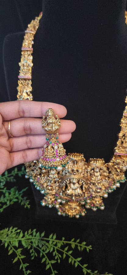 Antique Gold Finish Temple Haram Set with Lakshmi Design