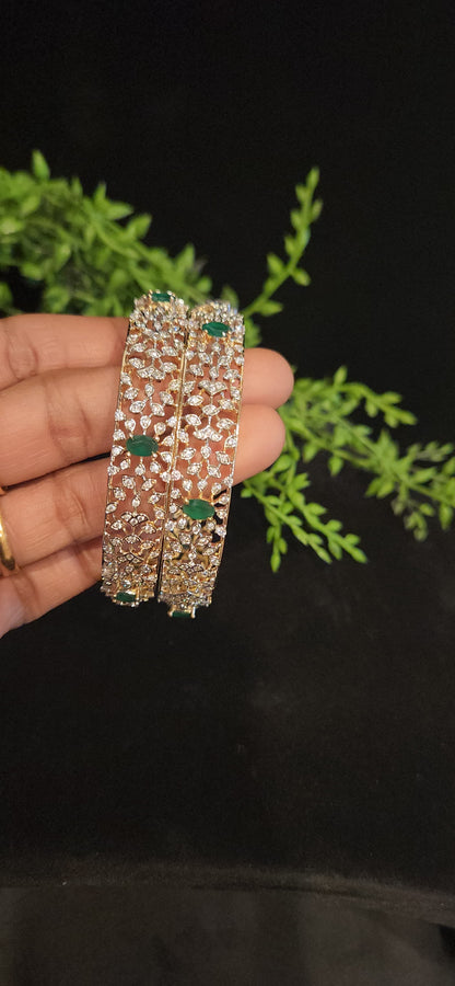 Radiant Handcrafted Green CZ Flower Bangles