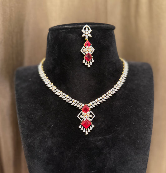 Geometric Violet Stone Necklace Set