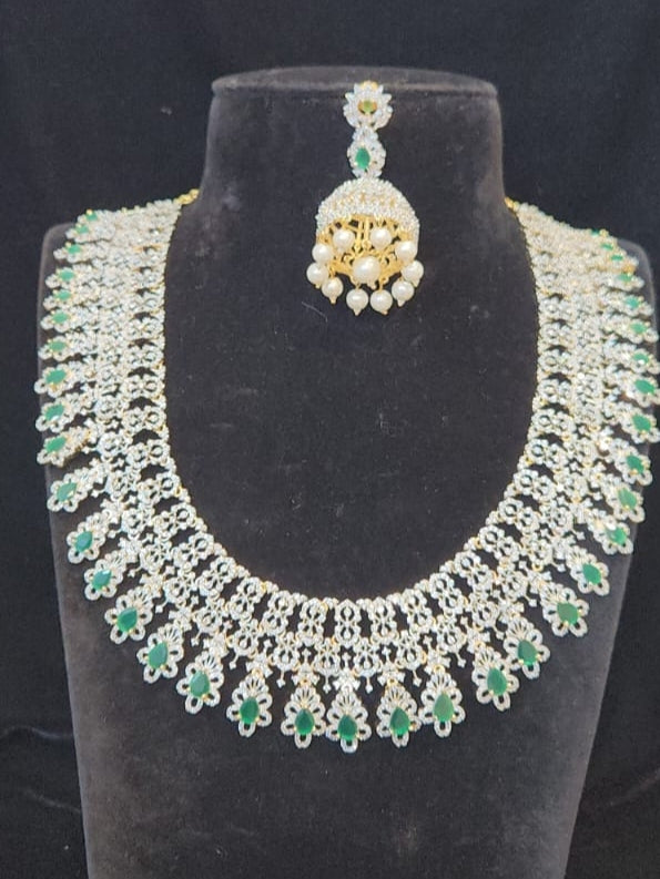 Diamond finish cz haram with emeralds