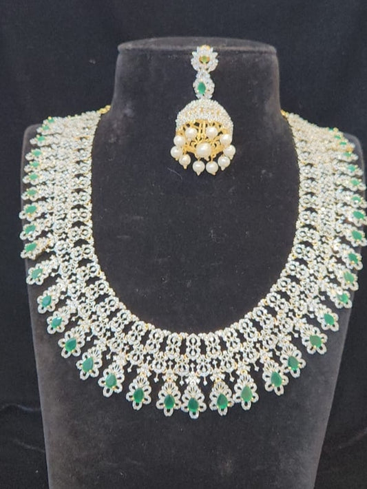 Diamond finish cz haram with emeralds