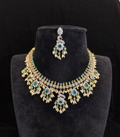Elegant  Victorian Emerald Guttapoosalu Necklace Set