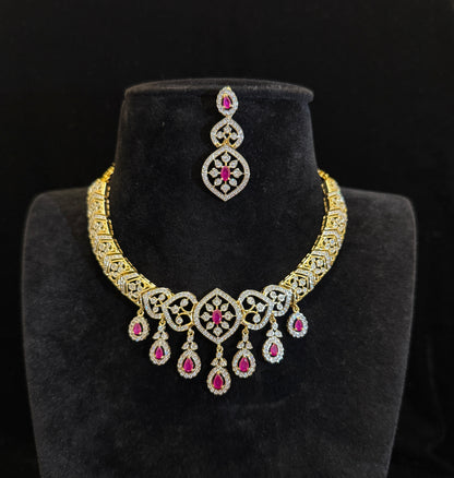 Royal Ruby & Diamond Necklace Set with Matching Earrings