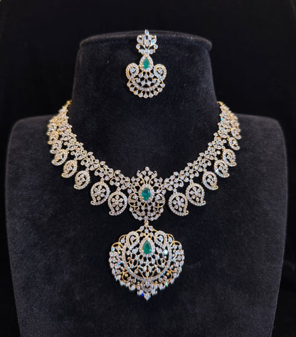 Elegant Emerald Mango CZ Necklace Set