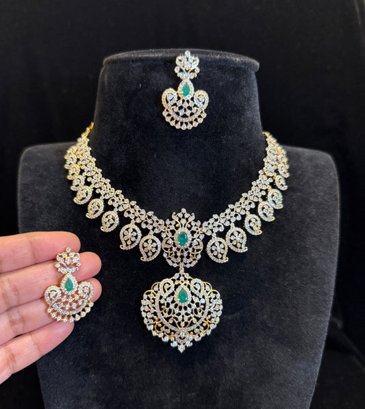 Elegant Emerald Mango CZ Necklace Set