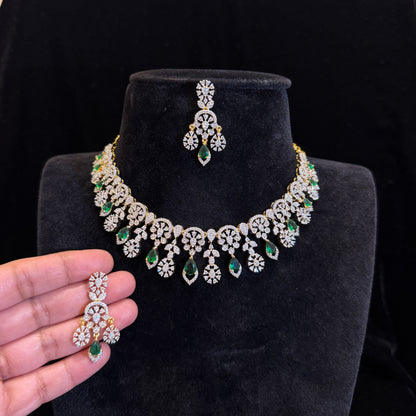 Elegant Emerald Drop CZ Necklace Set