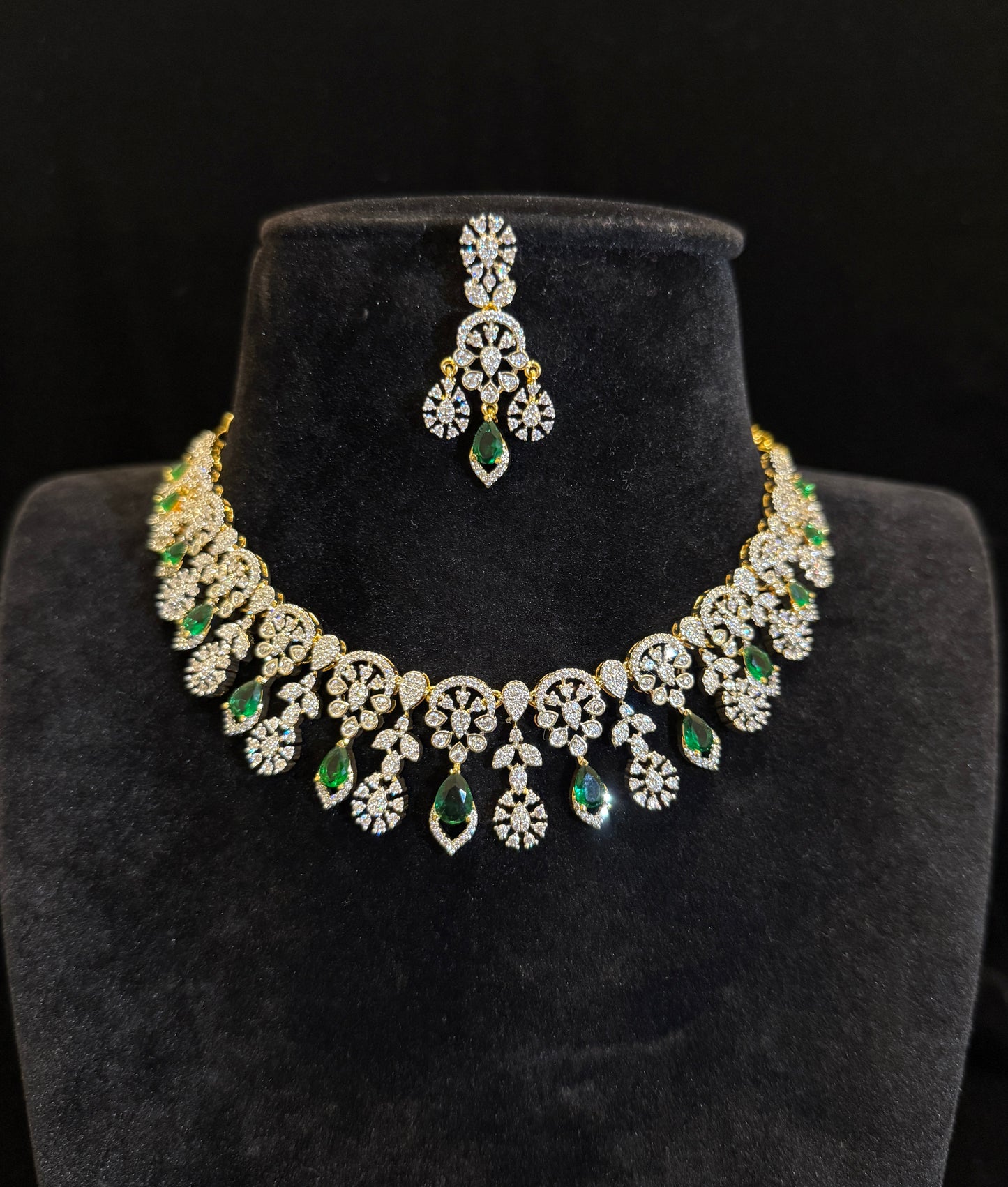 Elegant Emerald Drop CZ Necklace Set