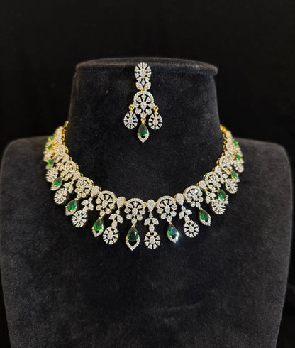 Elegant Emerald Drop CZ Necklace Set