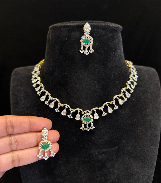Delicate Emerald & Diamond Drop Necklace Set