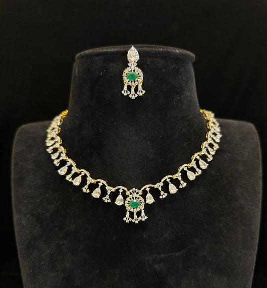 Delicate Emerald & Diamond Drop Necklace Set