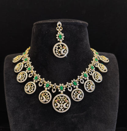 Royal Peacock  Bottumala Emerald & CZ Necklace Set