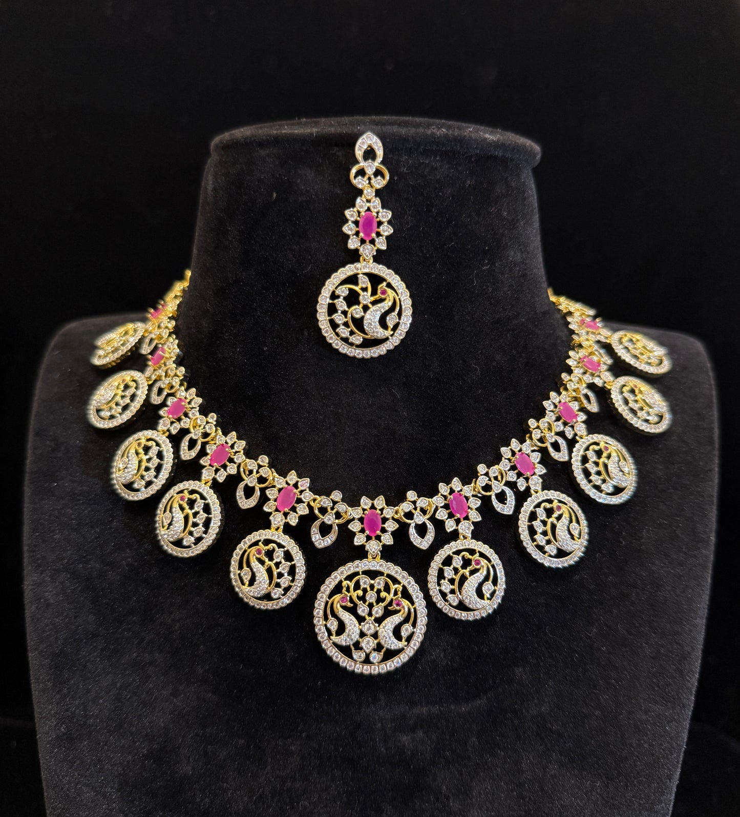 Royal Peacock  Bottumala Emerald & CZ Necklace Set