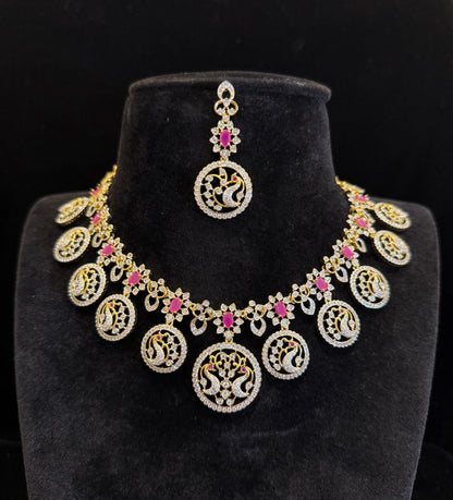 Royal Peacock  Bottumala Emerald & CZ Necklace Set