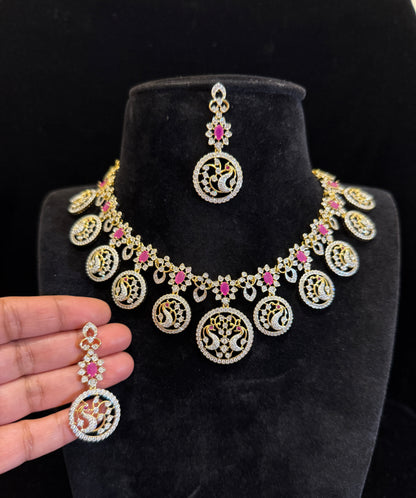 Royal Peacock  Bottumala Emerald & CZ Necklace Set