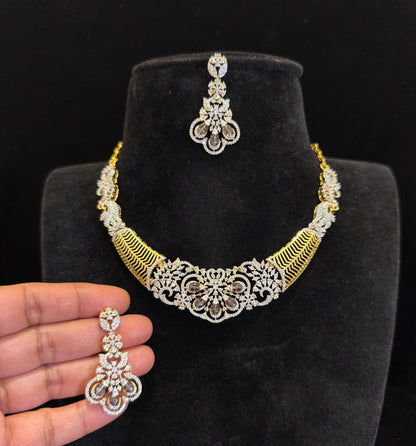 Designer CZ Hasli Set In Diamond Finish