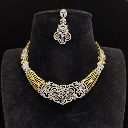 Designer CZ Hasli Set In Diamond Finish
