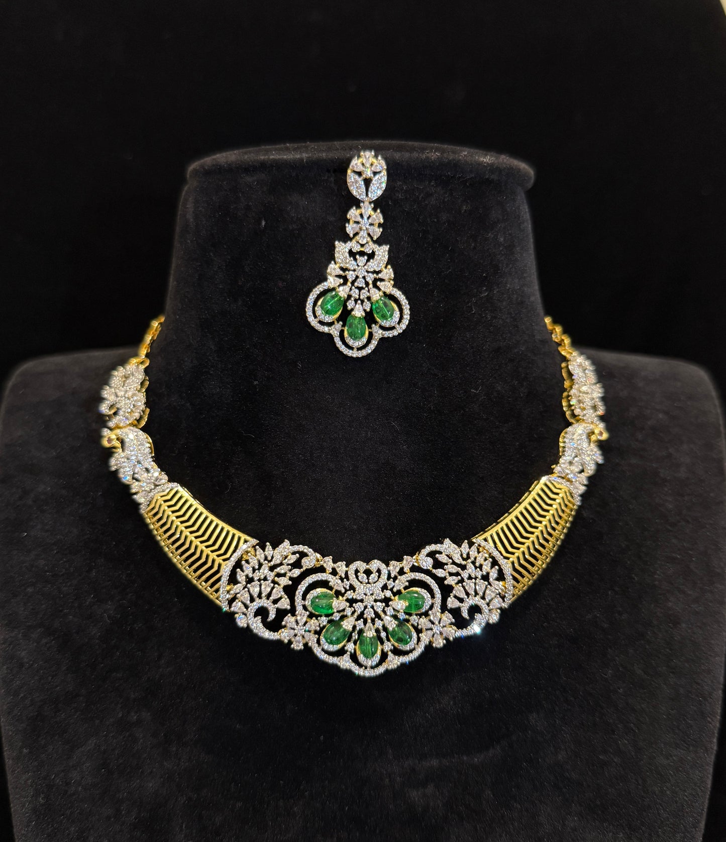 Designer CZ Hasli Set In Diamond Finish