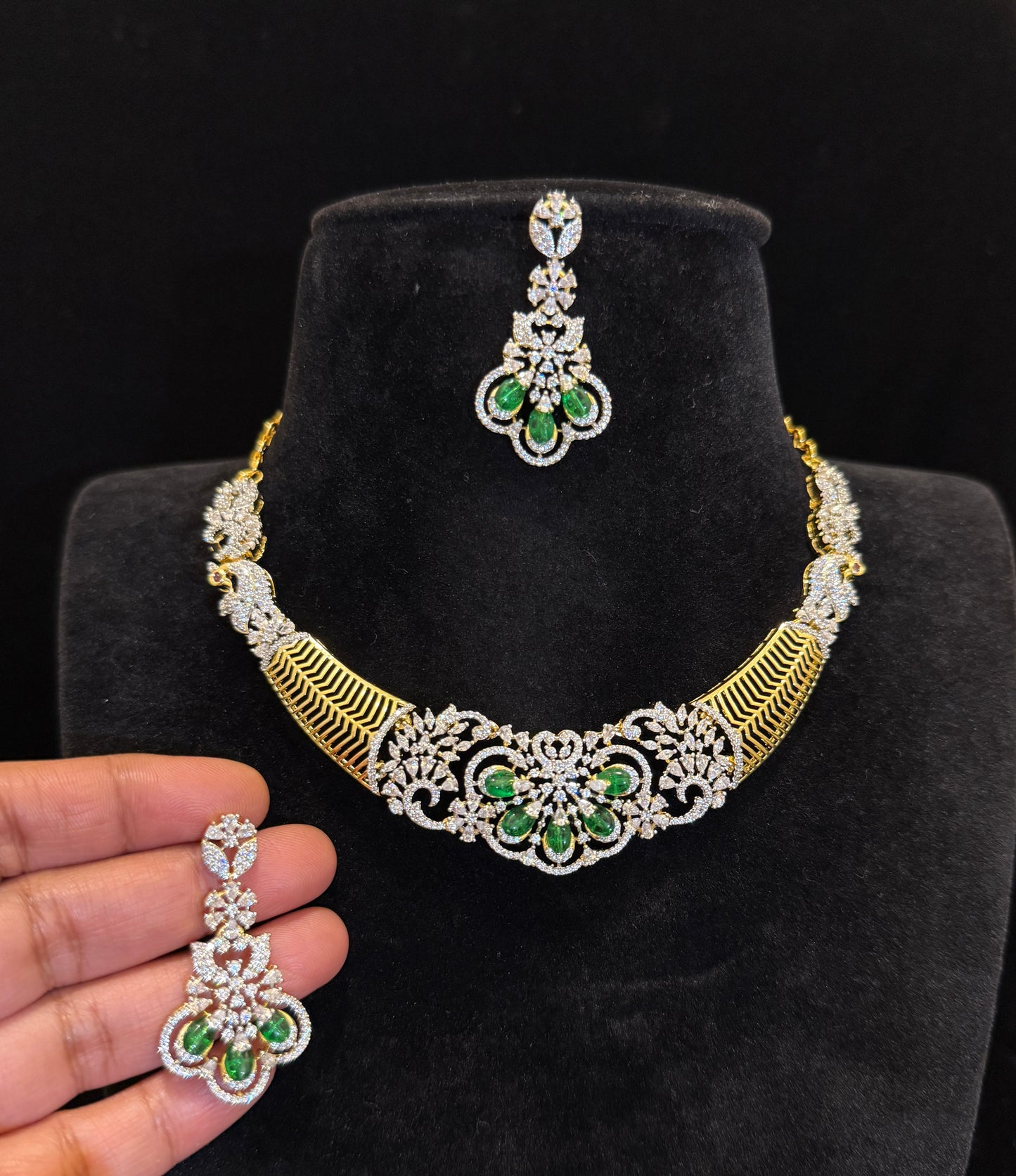 Designer CZ Hasli Set In Diamond Finish