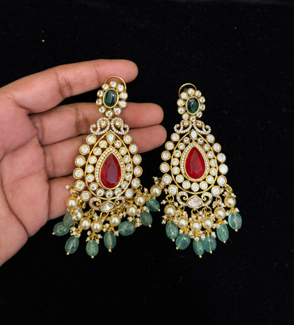 Royal Peacock Bridal Necklace Set With Big Ruby Stones