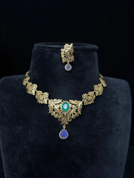 Emerald & Purple Stone Necklace Set