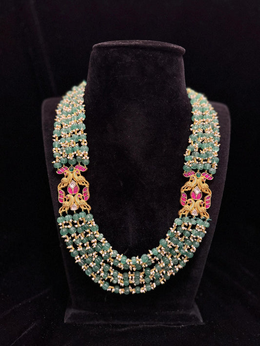 Gold Finish 5 Layer Green Beads Mala