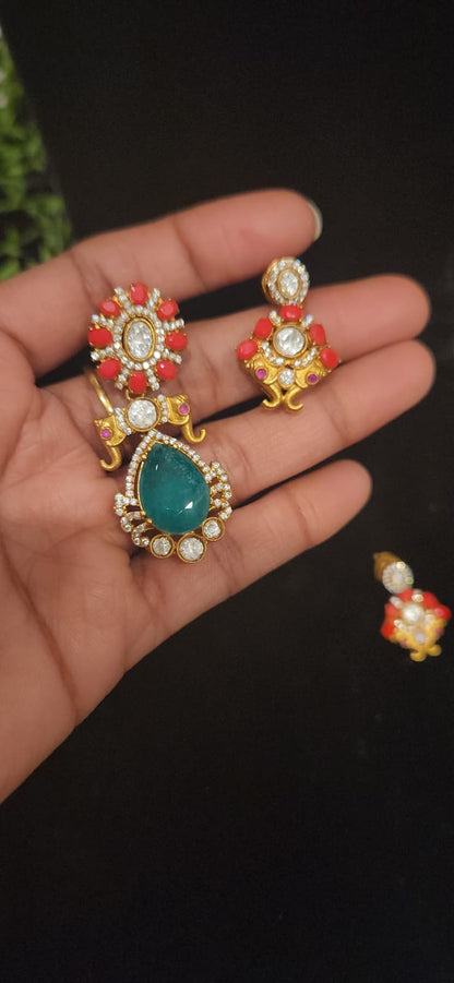 Cute Elephant and floral pendant set