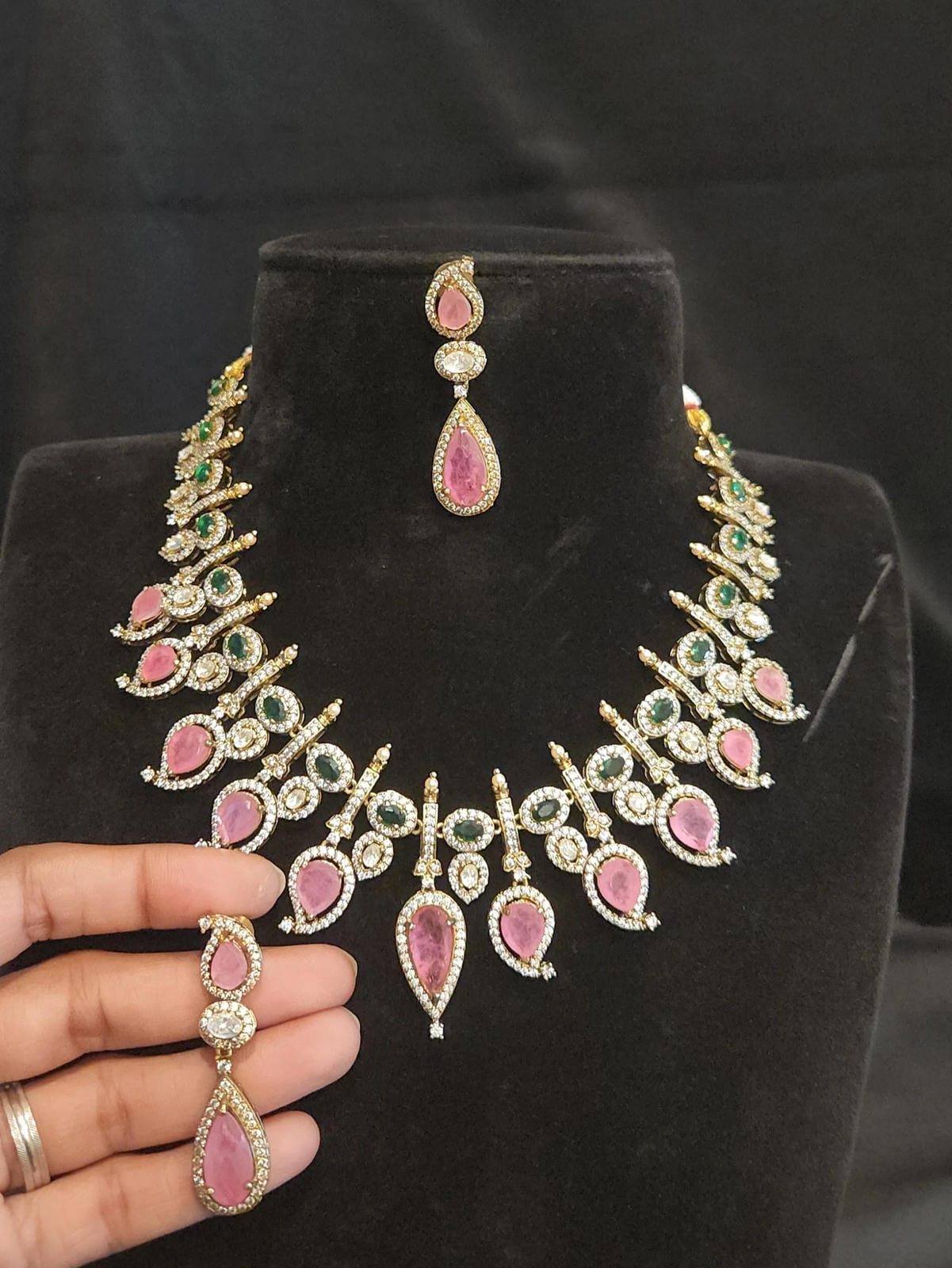 Mango Design & Baby Pink Stones Necklace Set