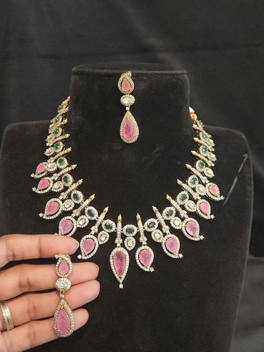 Mango Design & Baby Pink Stones Necklace Set