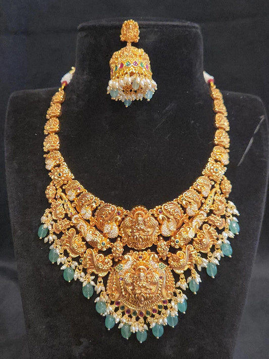 Nakshi Finish Lakshmi Devi & Peacock Design Long Haram