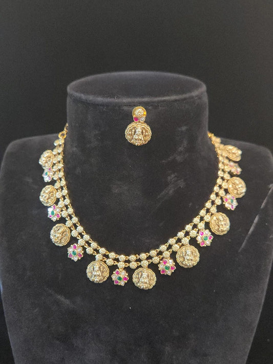 Lakshmi Bottu Necklace Set with Kundan Flowers